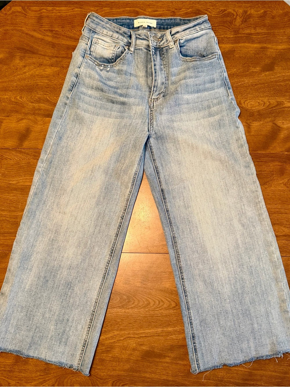 Risen High Rise Wide Leg Crop Jeans Raw Frayed Hem Size 5/27